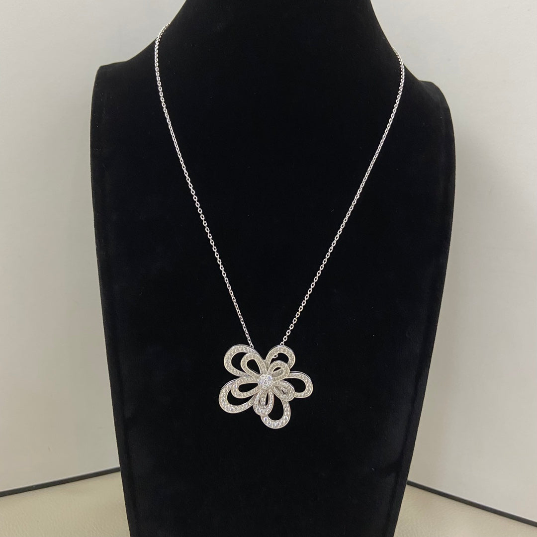 VCA Double Flower Necklace Pendant Full Diamond