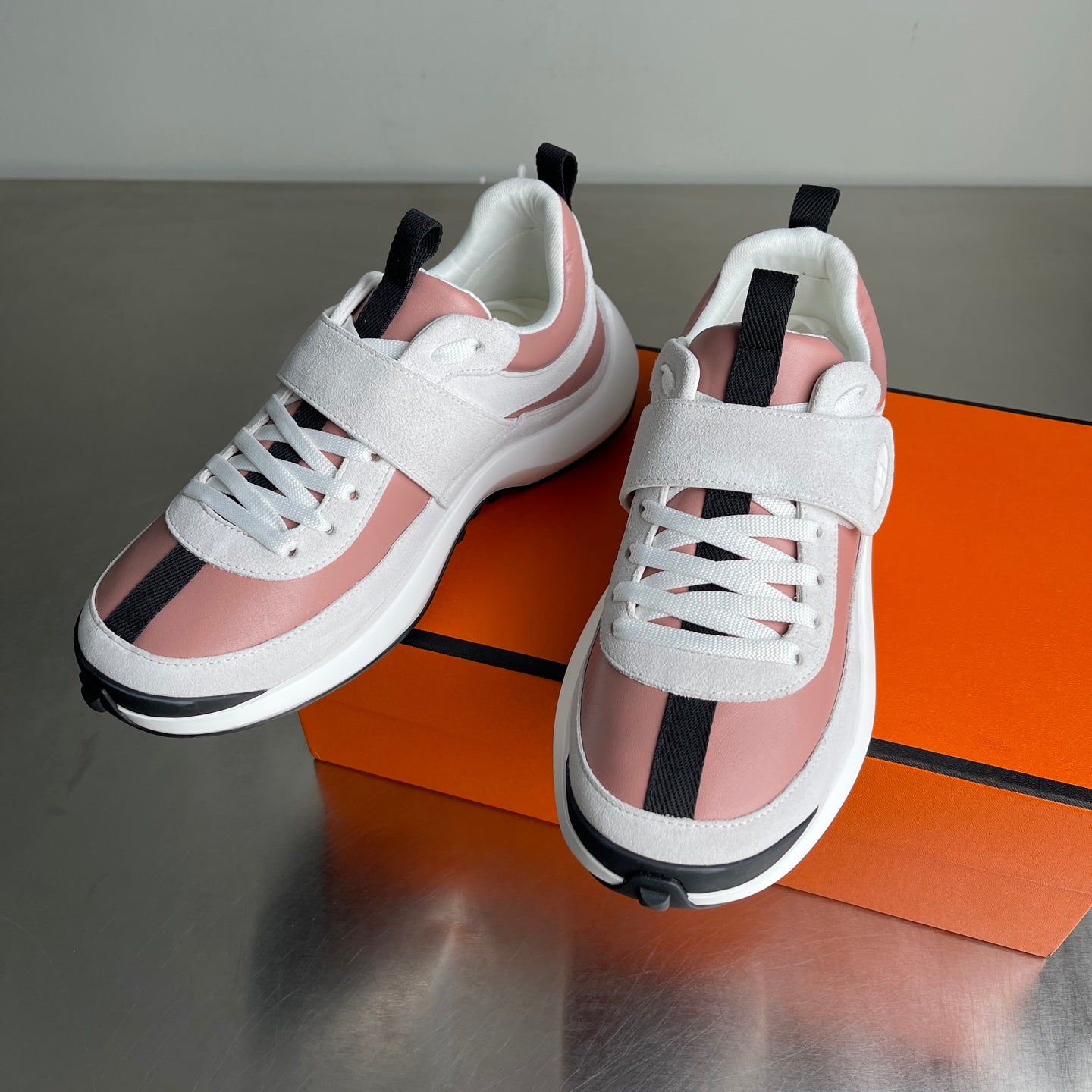 HM Men's Loop Sneaker Pink White Calfskin 741458