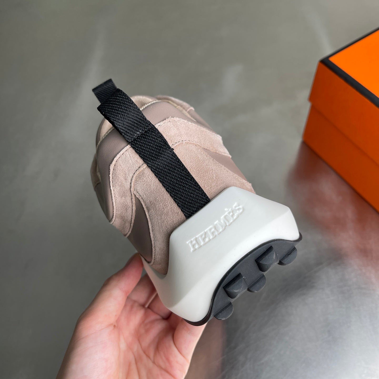 HM Men's Loop Sneaker Beige Calfskin Suede 741459