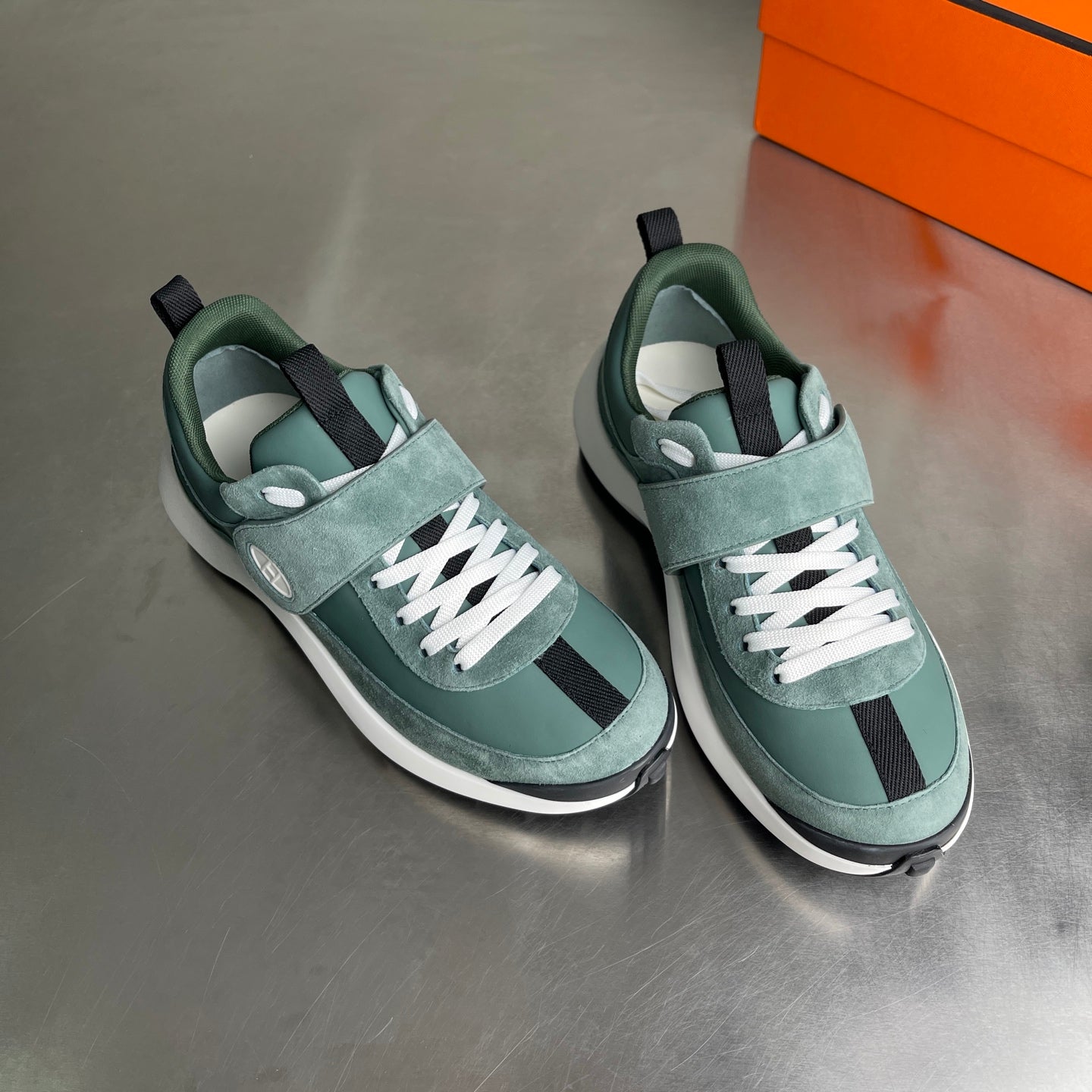 HM Men's Loop Sneaker Light Green Calfskin Suede 741465