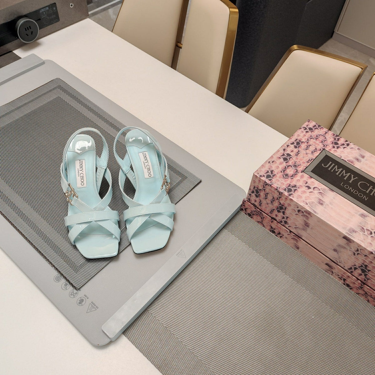 Jimmy 25 Jess Sandals Baby Blue Patent Leather 240099