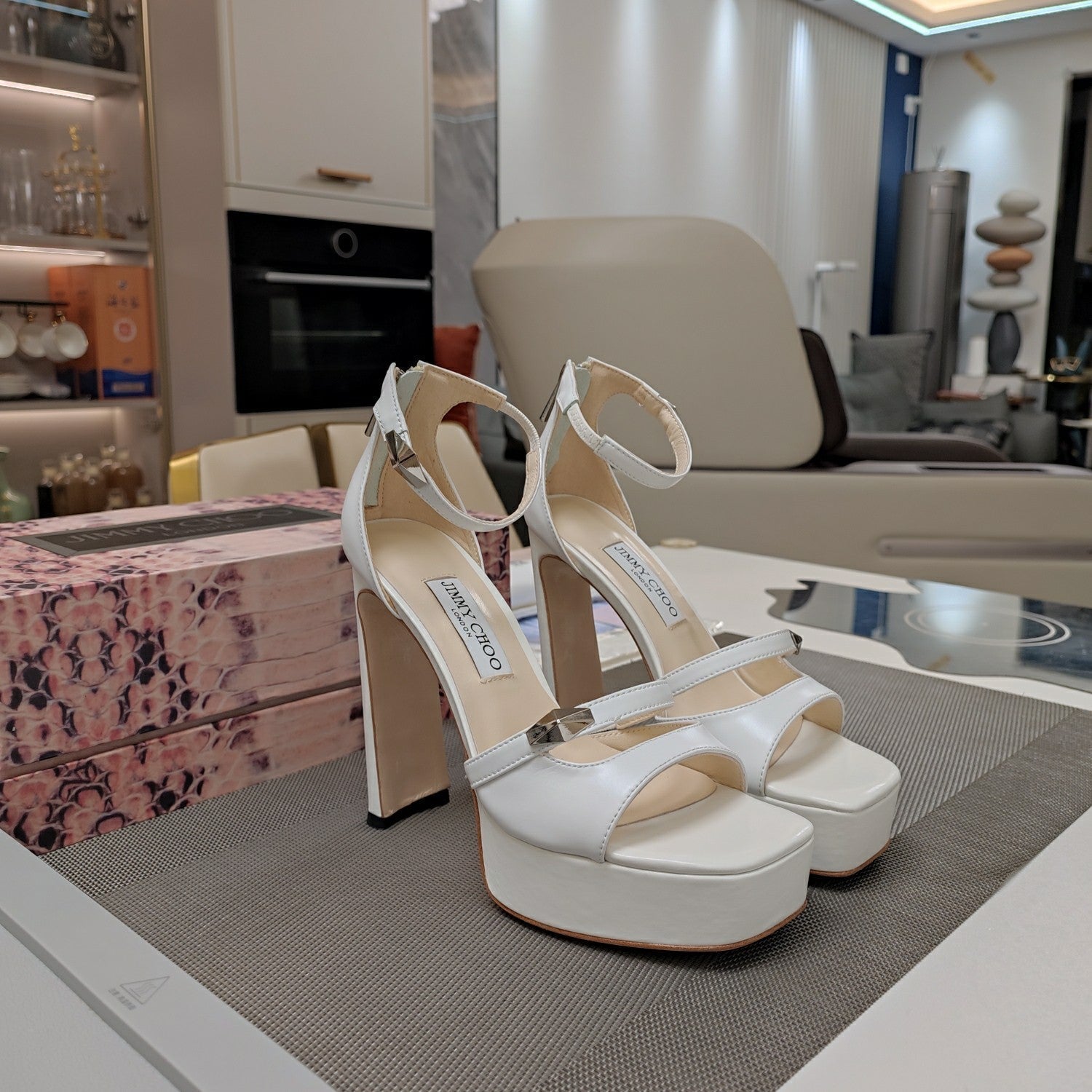 Jimmy 25 Platform Sandal Heels White Nappa Cowhide 240007