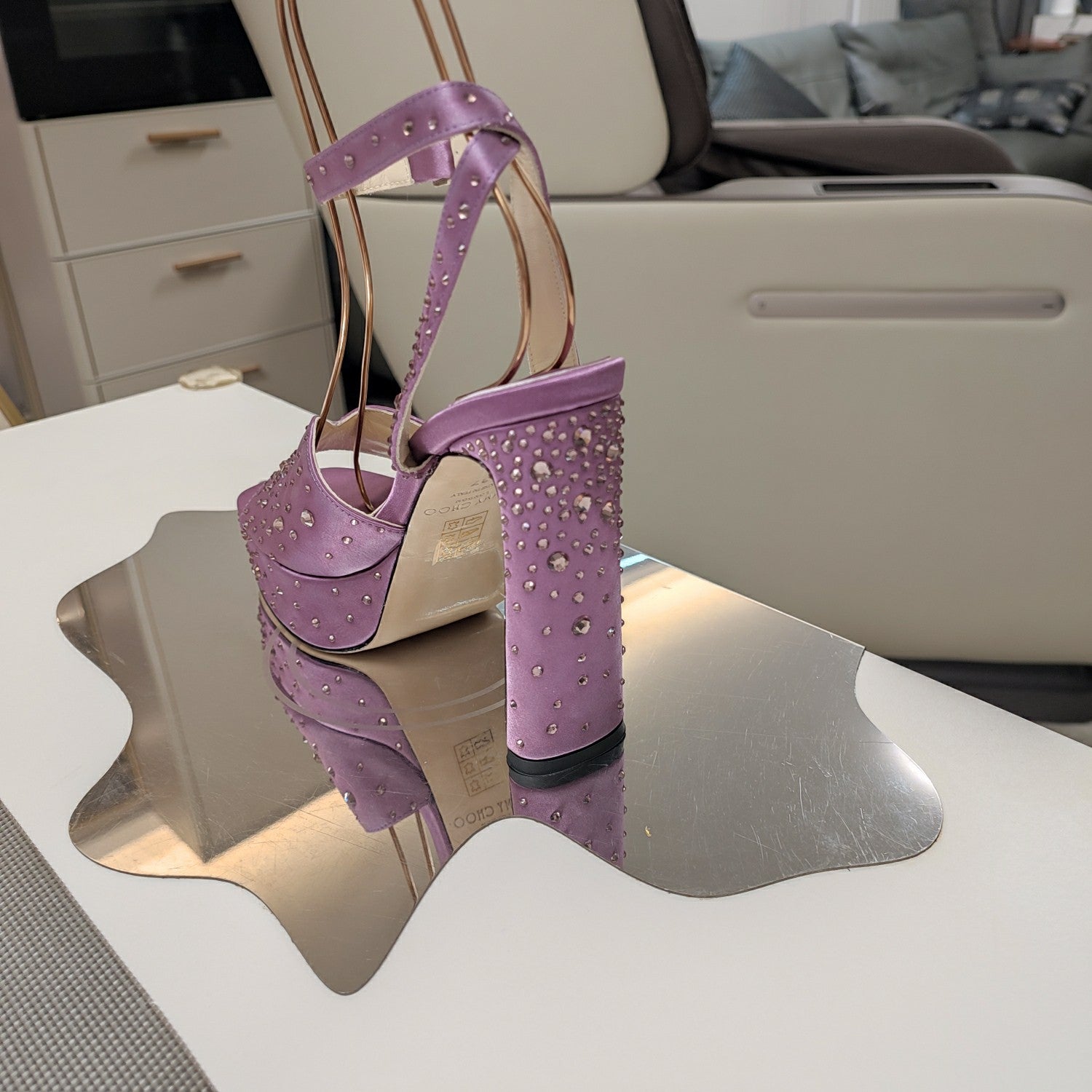 Jimmy 25 Platform Sandal Heels Lilac Purple Silk Satin 240011
