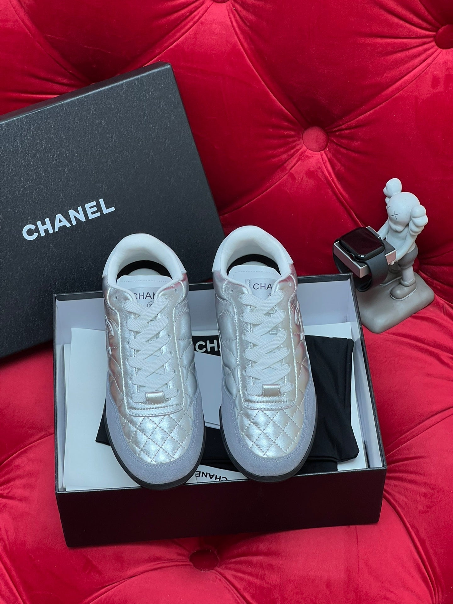 cc low sneaker silver metalic quilted calfskin