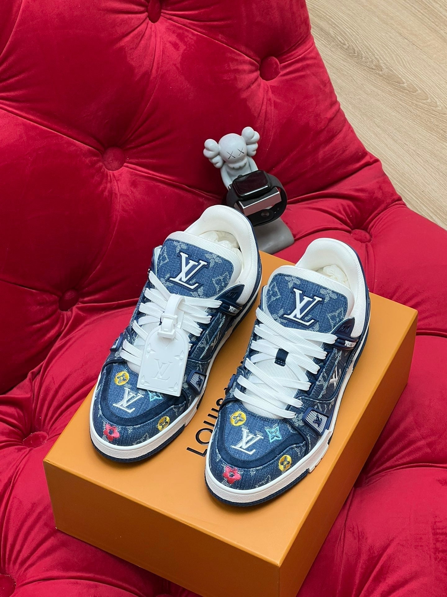 LV Trainer Sneaker Blue Monogram Denim Fabric