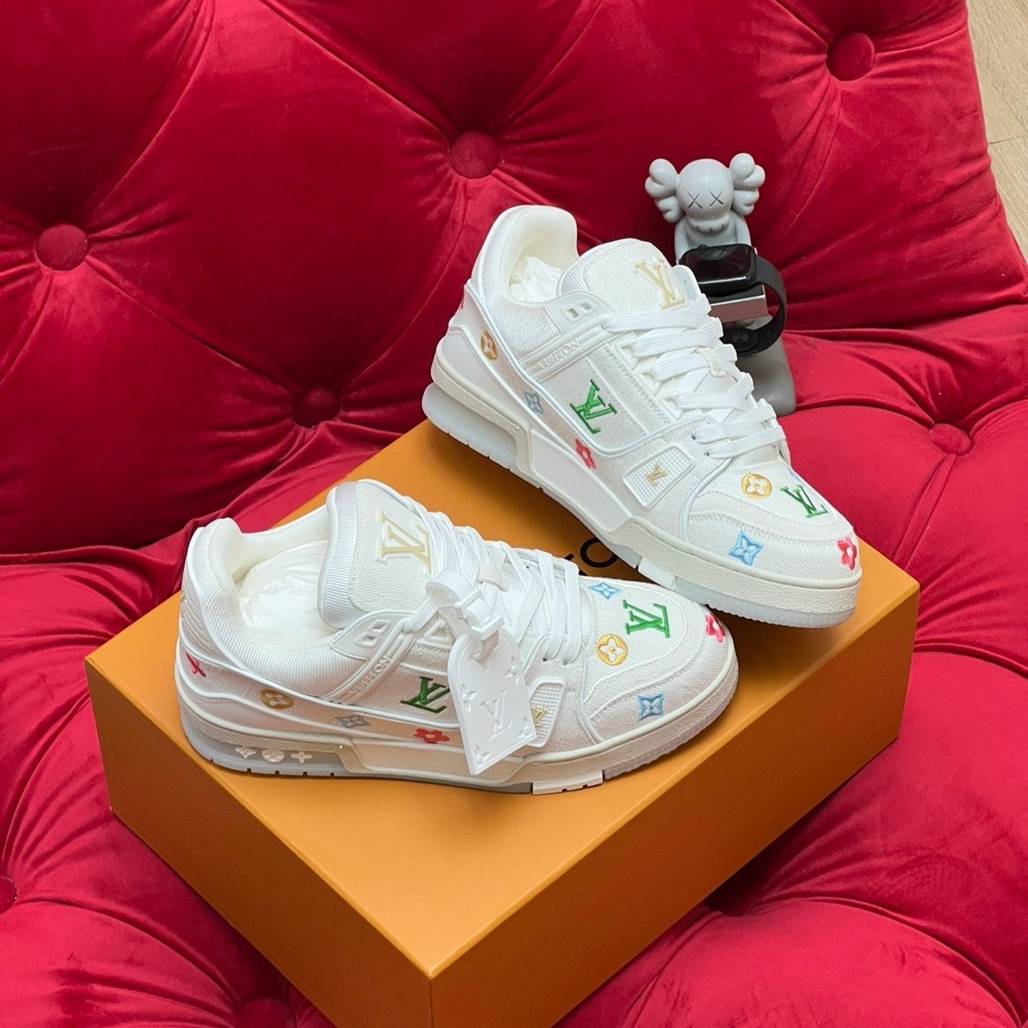 LV Trainer Sneaker White Monogram Denim Fabric