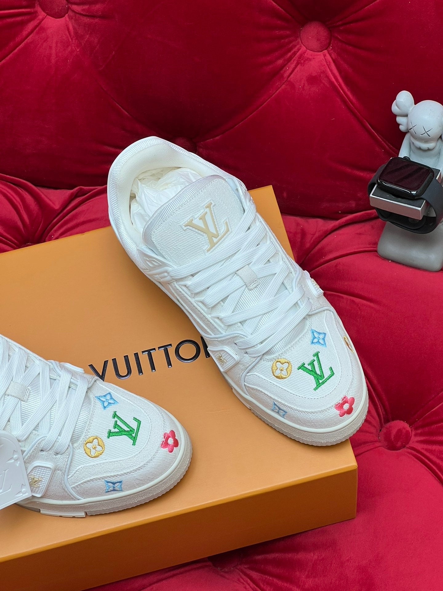 LV Trainer Sneaker White Monogram Denim Fabric
