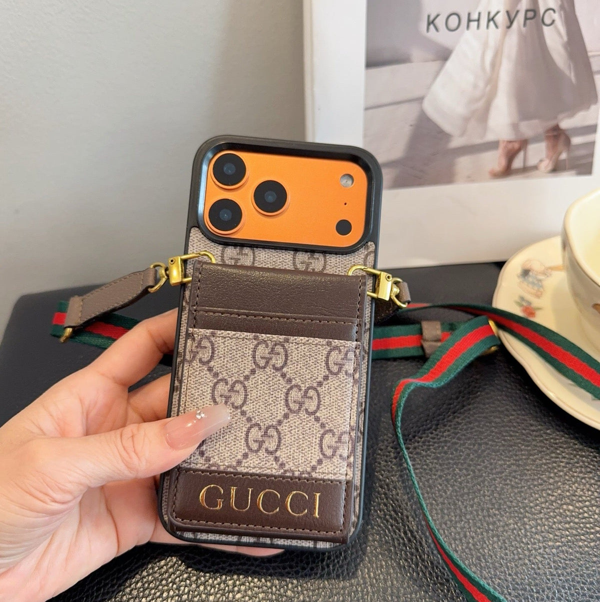 Gucci Crossbody Phone Case With Monogram Pattern 393868