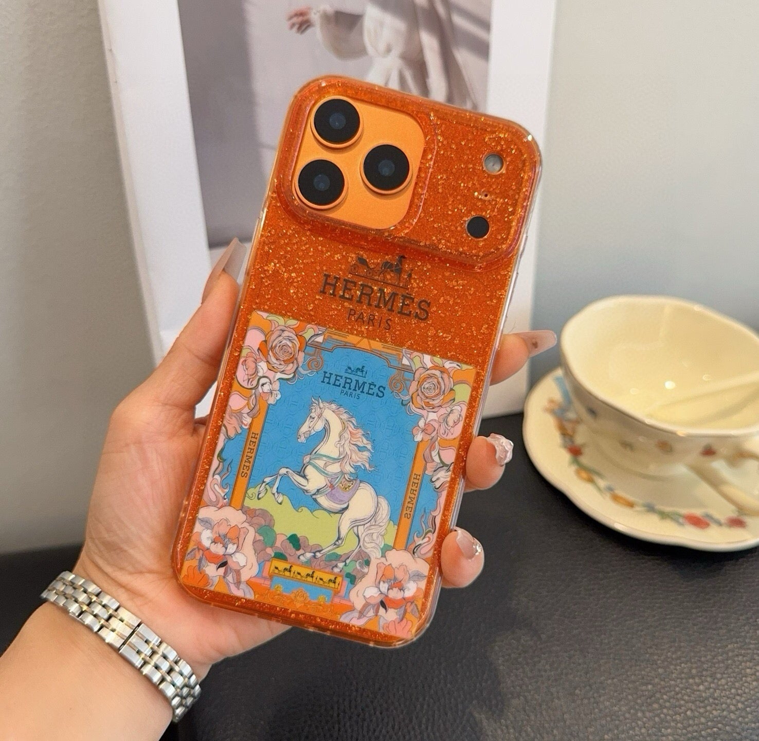 Hermes Sparkling Glitter Phone Case 398651