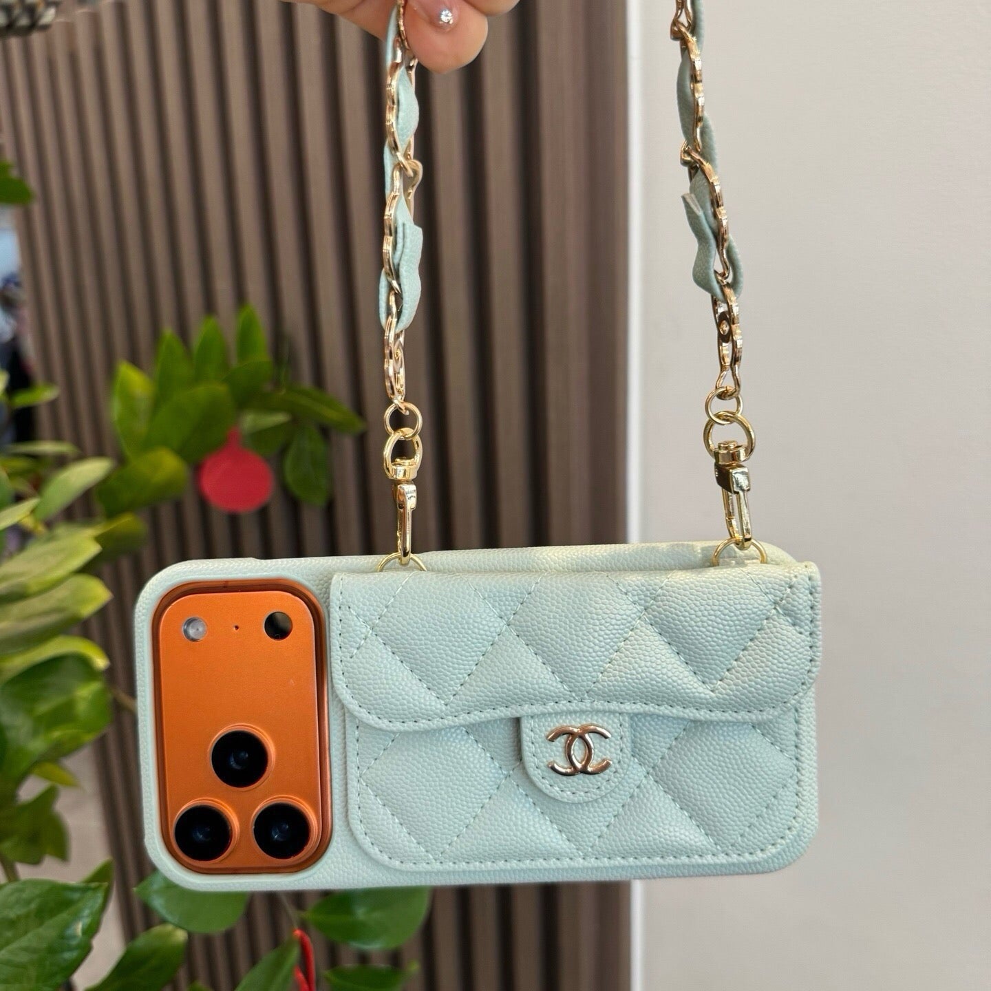 Chanel Quilted Caviar Leather Phone Case With Card Holder And Chain 398659