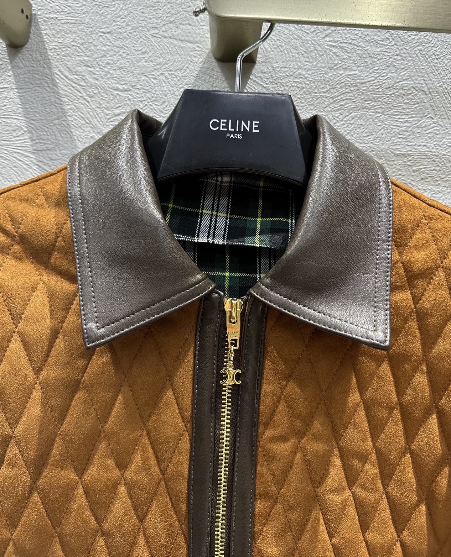 Celine 25 Quilted Jacket Brown Suede Leather