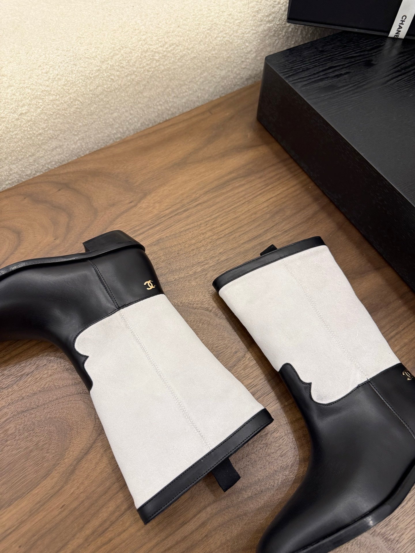 CC Short Boot Black White Calfskin 366071