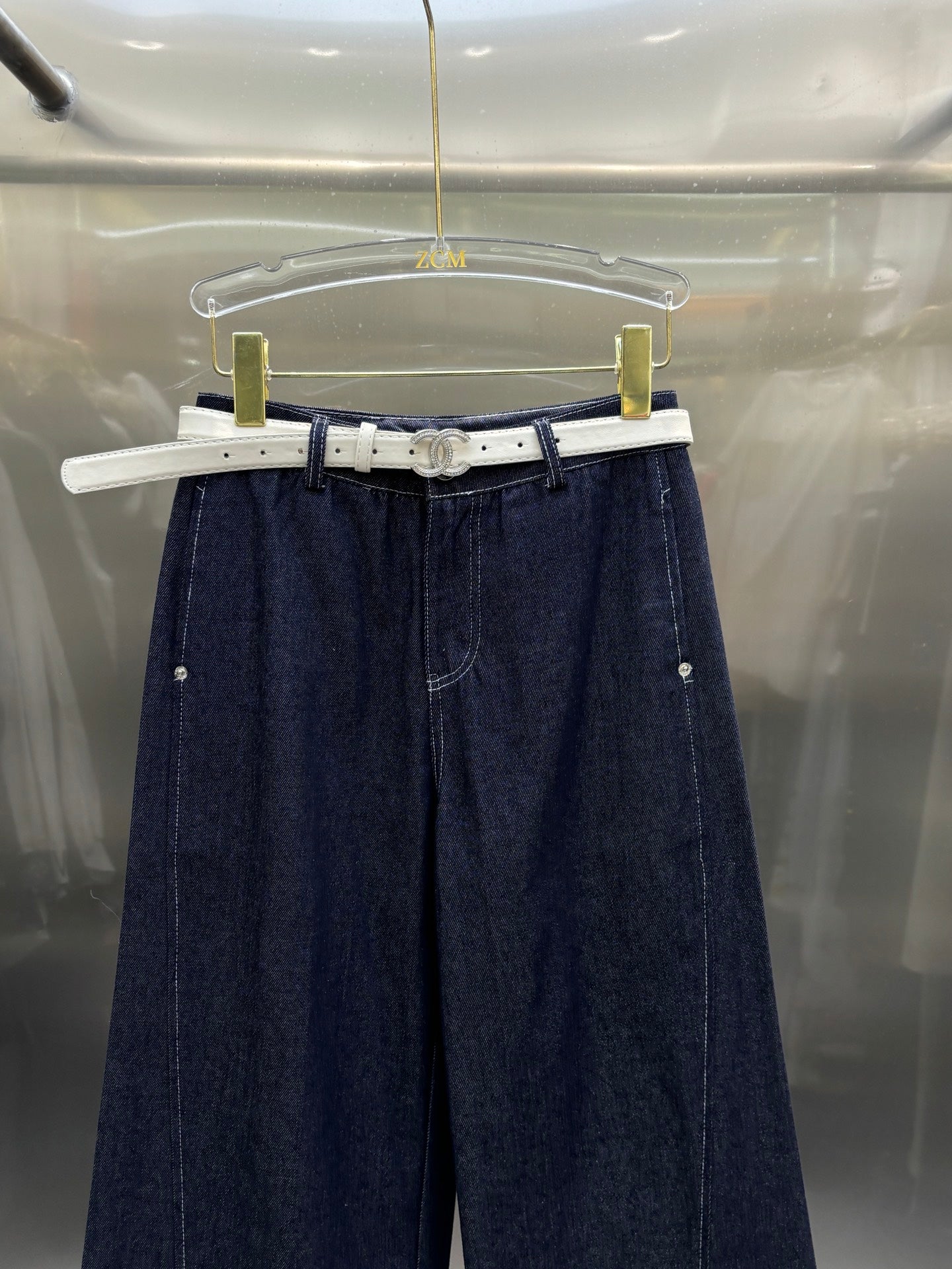Chanel 2026 Jeans With White Belt Blue Cotton 225075