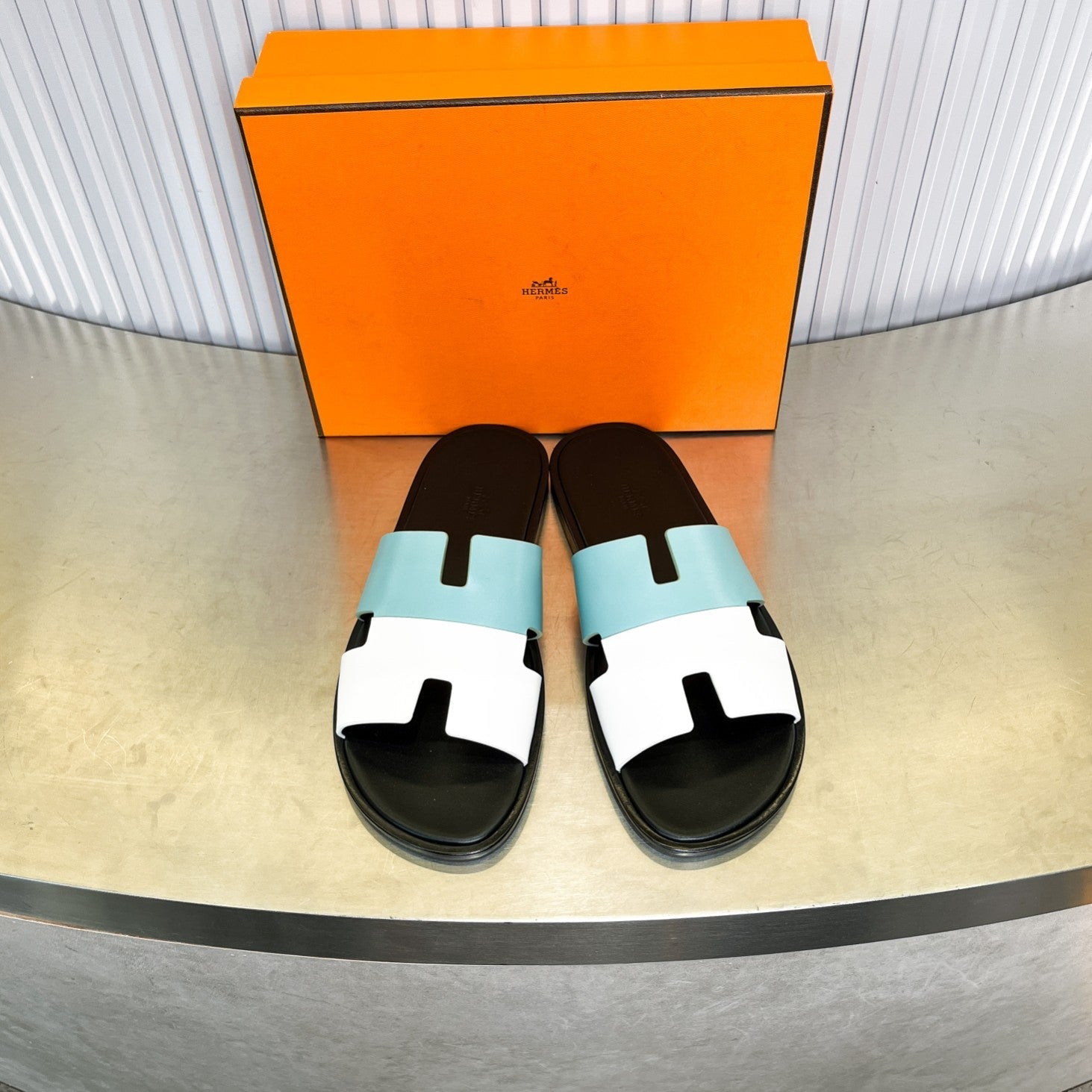 HM Men's Izmir Slide White Mix Blue Cowhide 588512