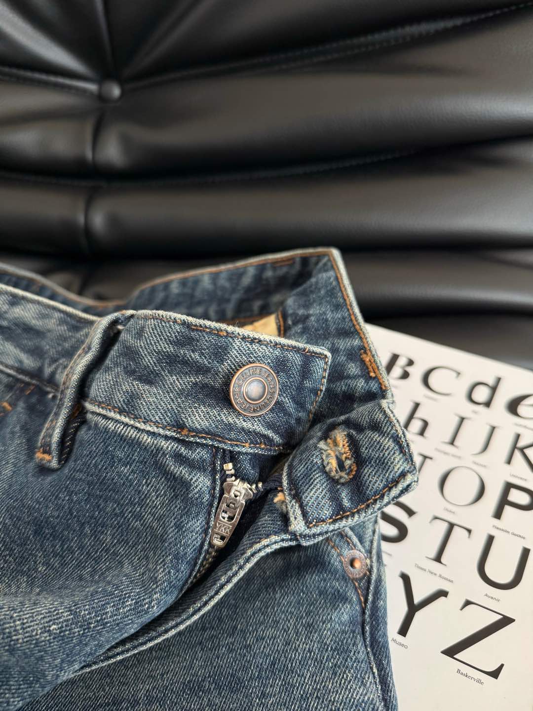 Celine 25 Pattern Embroidered Straight Jeans Blue Cotton