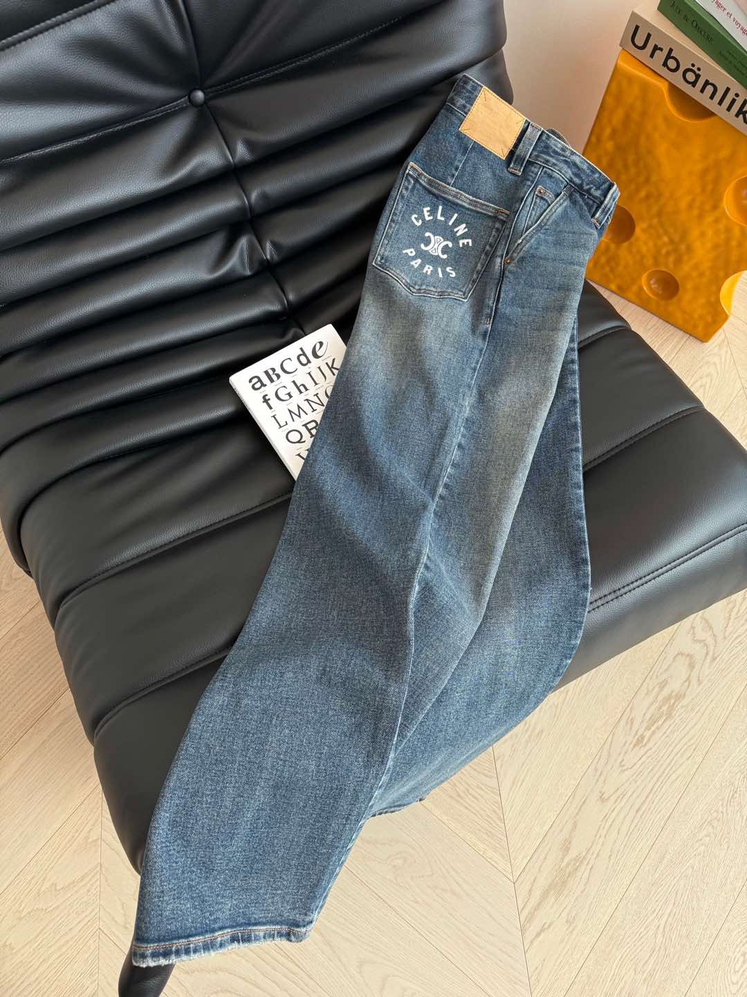 Celine 25 Pattern Embroidered Straight Jeans Blue Cotton