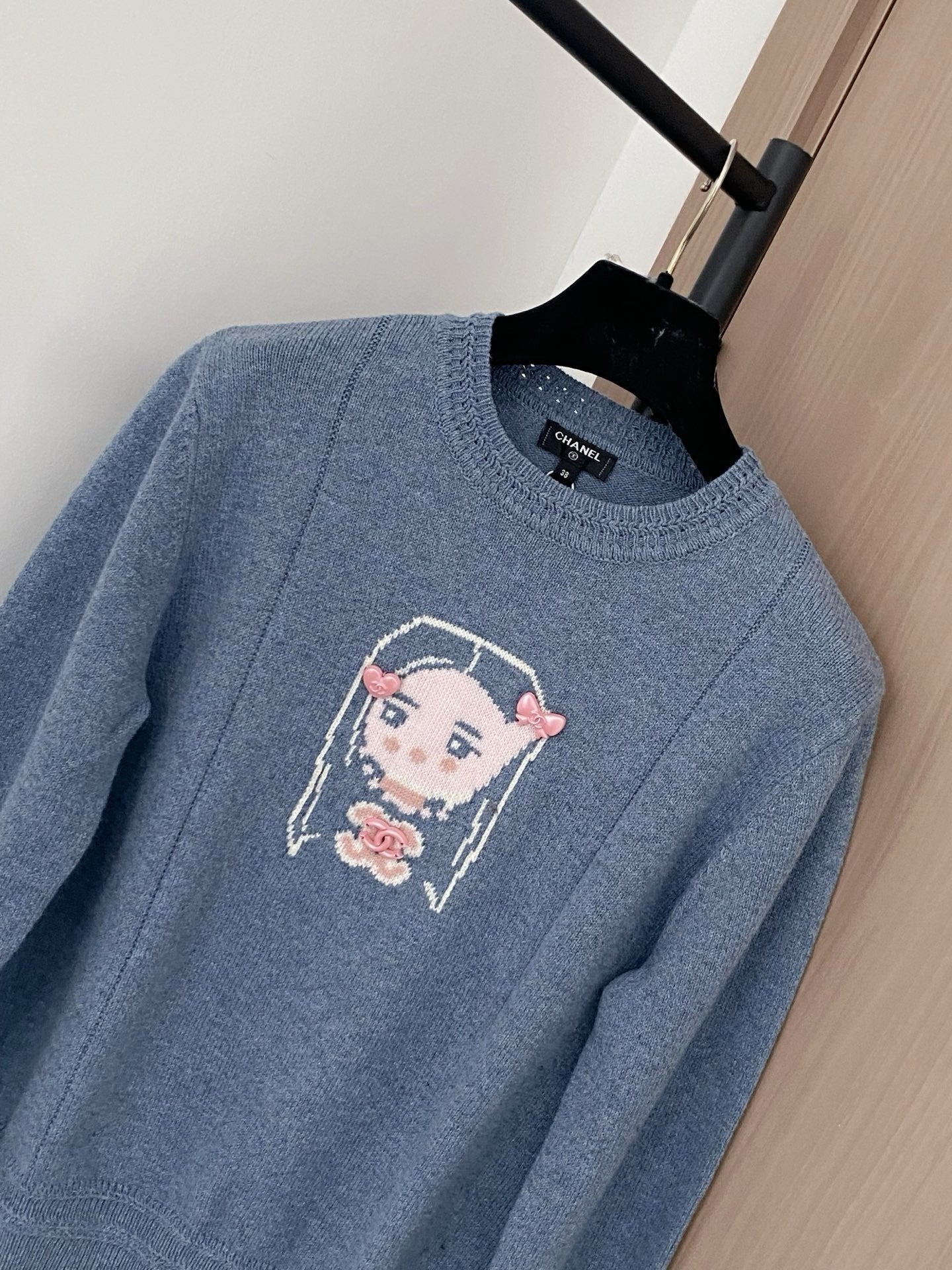 Chanel 25 Sweater Gray Blue Wool 307992