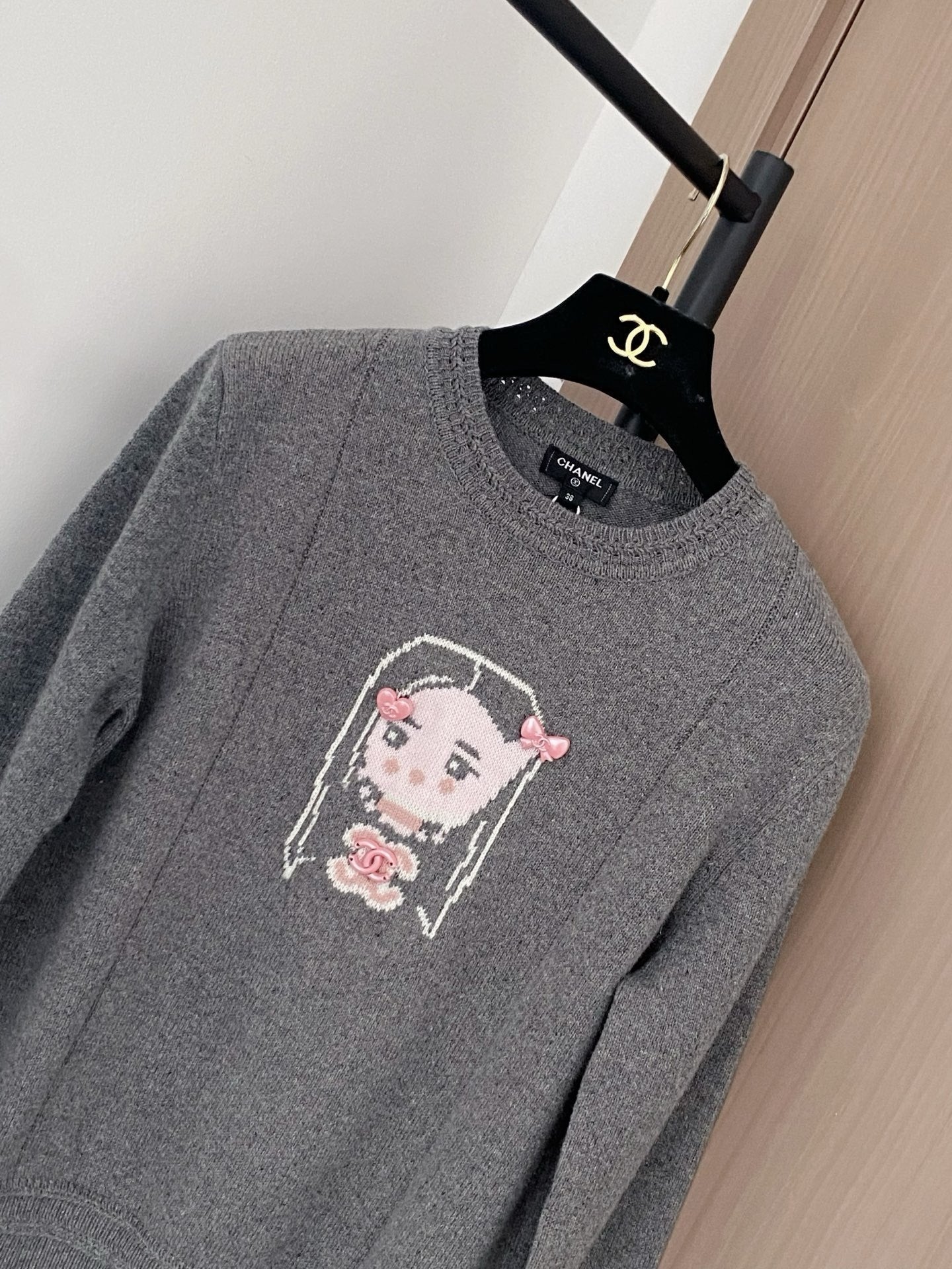 Chanel 25 Sweater Gray Blue Wool 307992