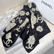 CC Square Scarf 70 CM In Black Mix White Ivory Camellia Cashmere And Silk 367381