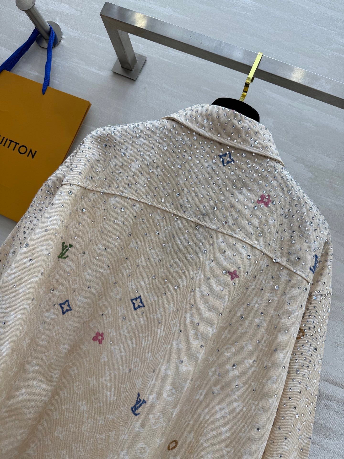 LV 25 Star-Studded Rhinestone Beige Denim