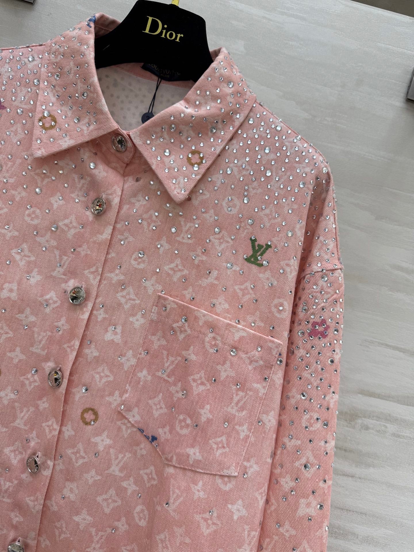 LV 25 Star-Studded Rhinestone Pink Denim