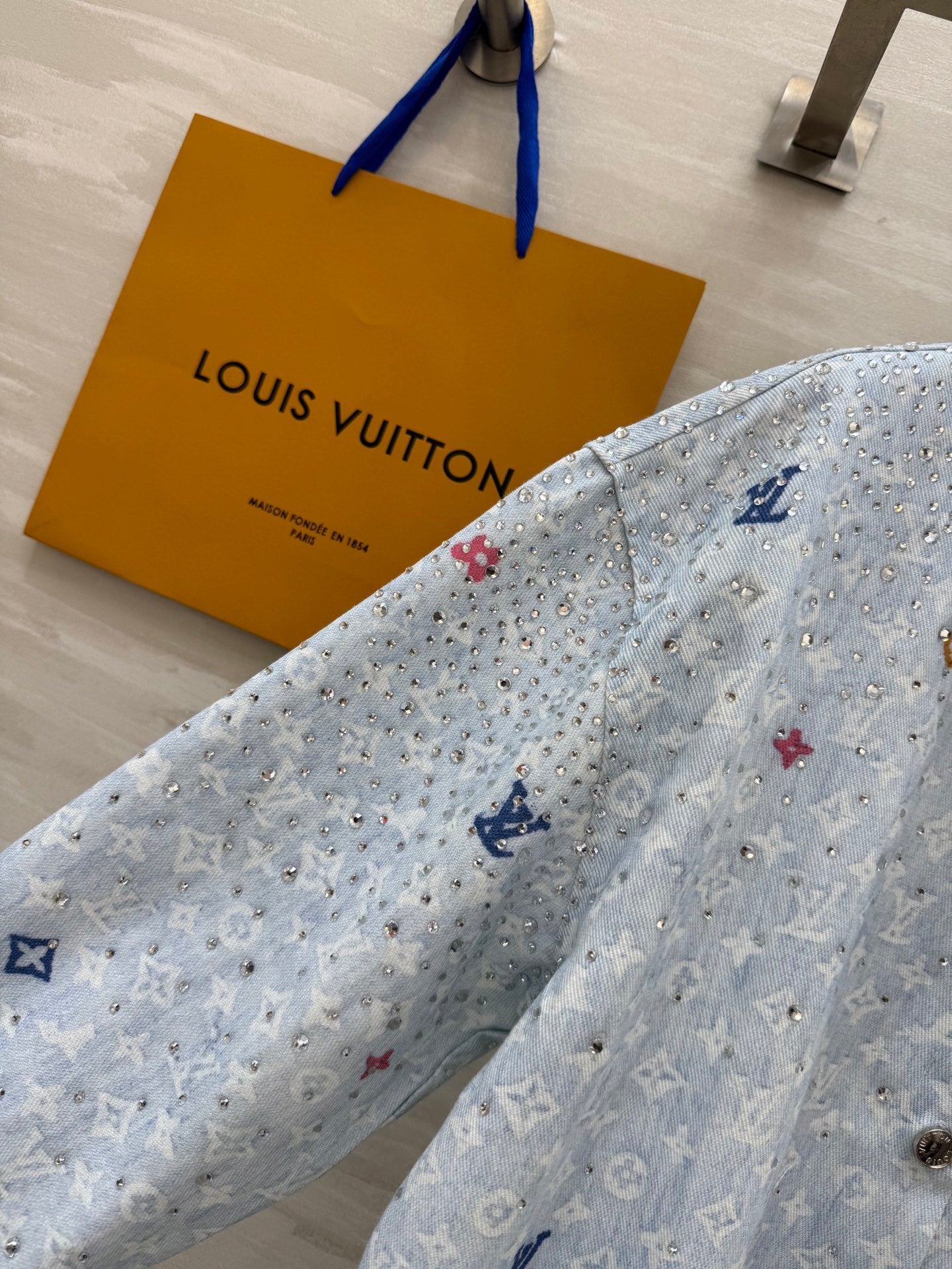 LV 25 Star-Studded Rhinestone Light Blue Denim