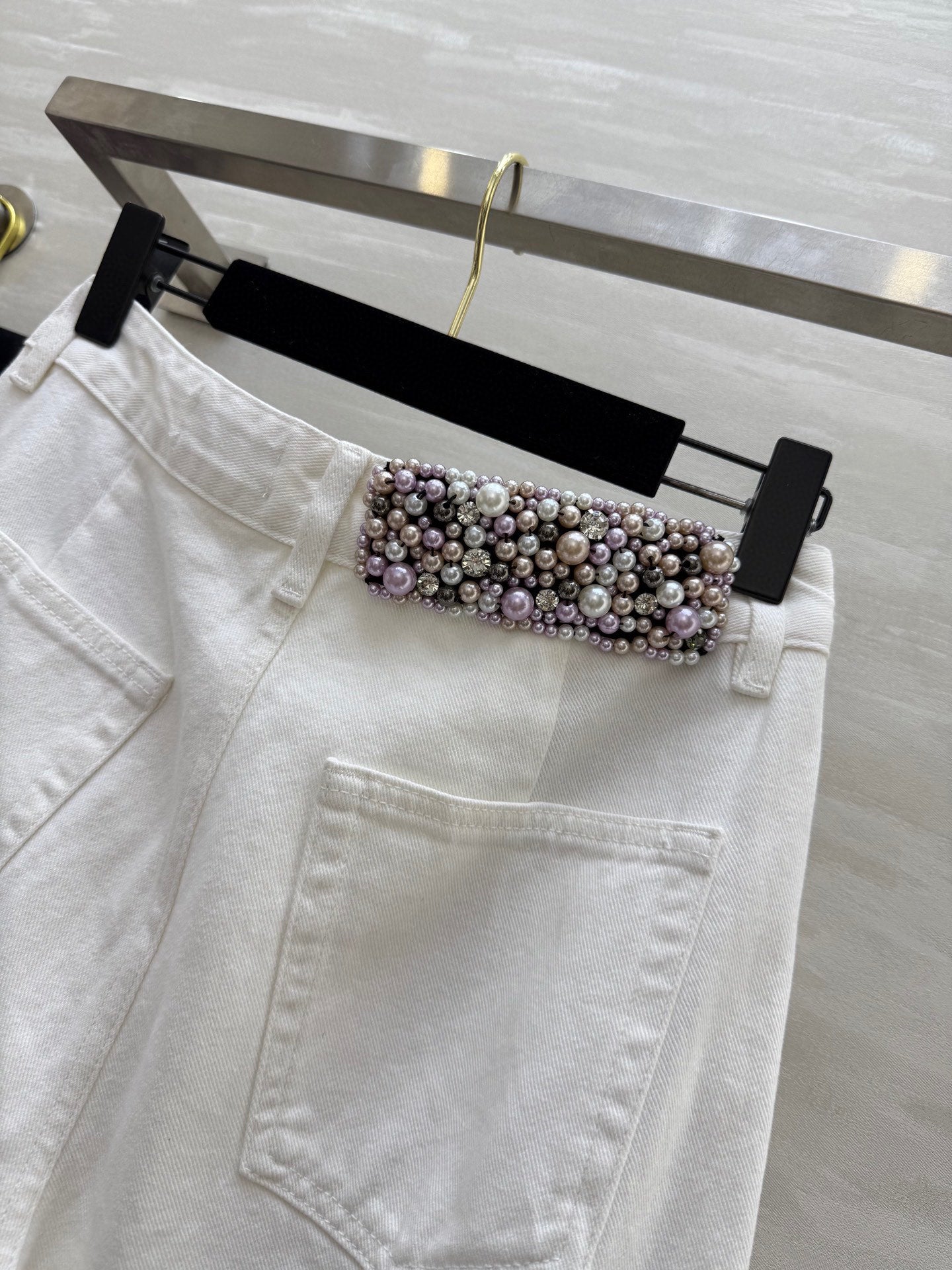 CC Beaded Jeans White Cotton