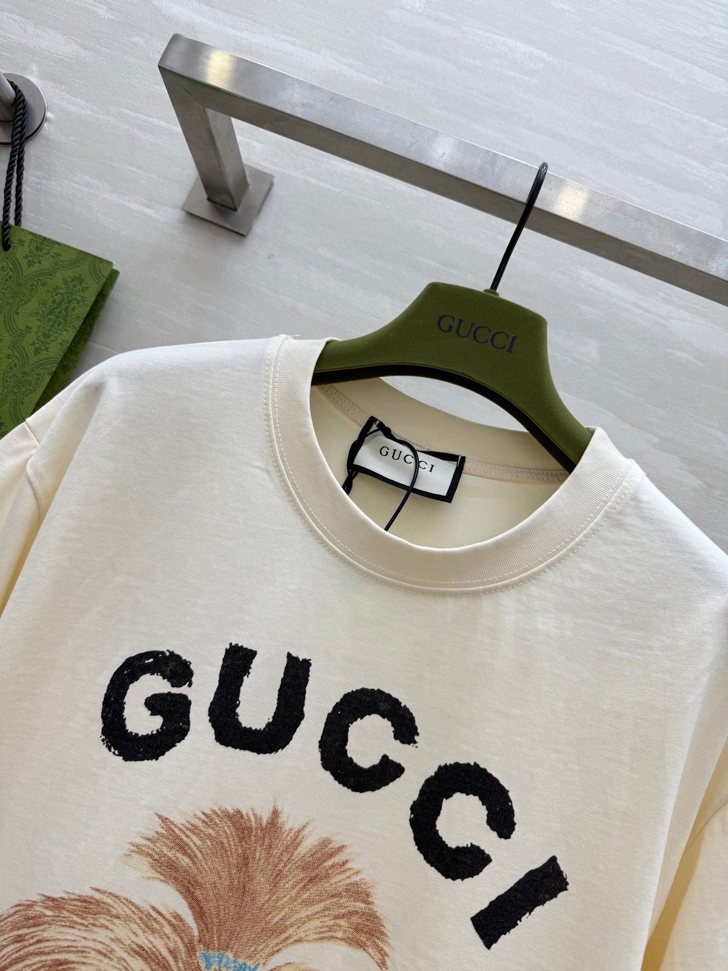 Gucci 25 Puppy Short-sleeved T-shirt Beige Brown Cotton
