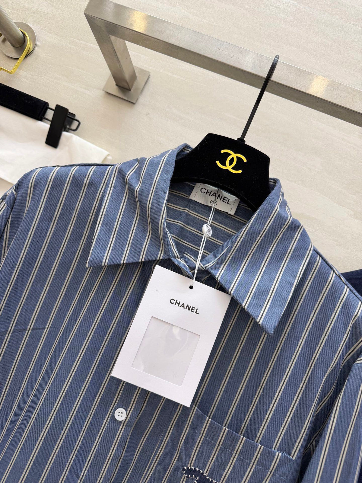 Chanel 2026 Sriped Shirt and Knitted Shawl Blue Cotton 352264