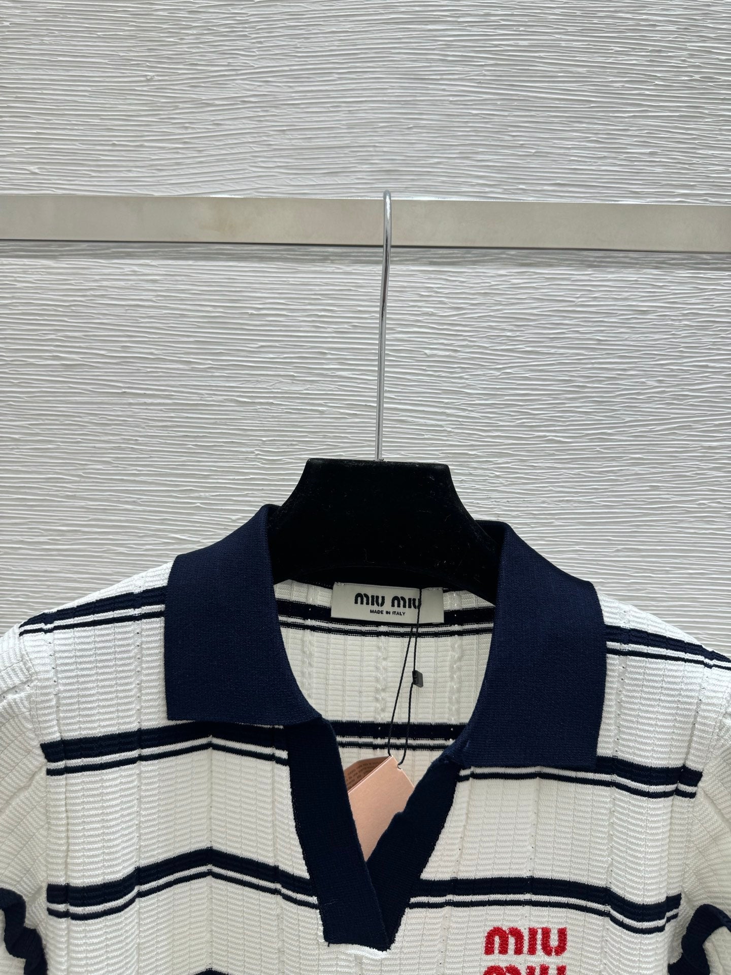 Miumiu 2026 Striped Knit Short-sleeved Top With Peter Pan Collar 258872