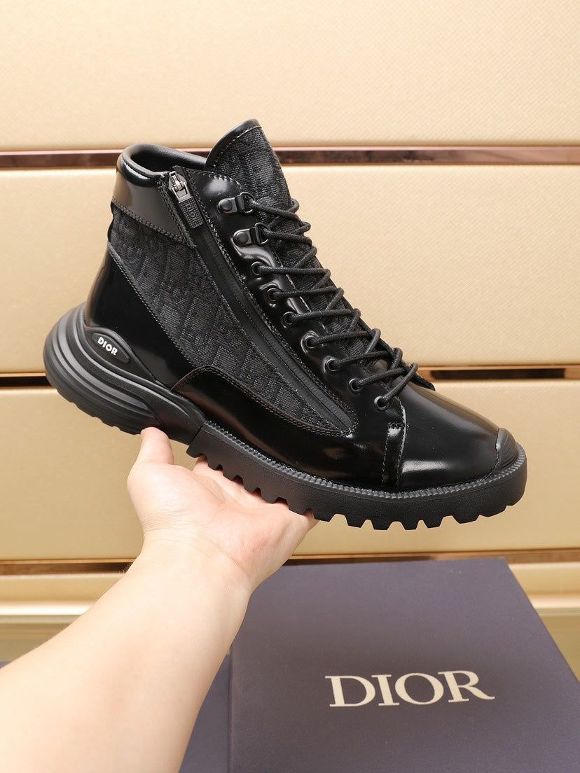 CD COMBAT ANKLE BOOT BLACK POLISHED CALFSKIN