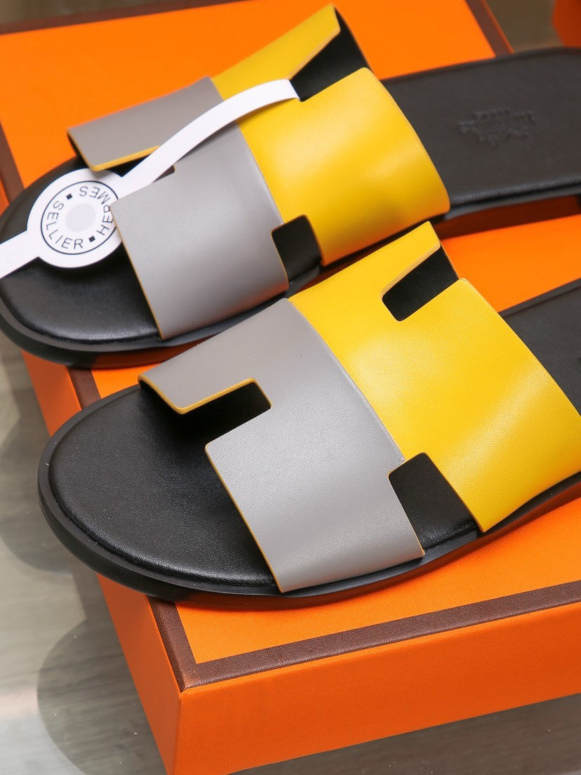HM Men's Izmir Slide Yellow Grey Cowhide 685831