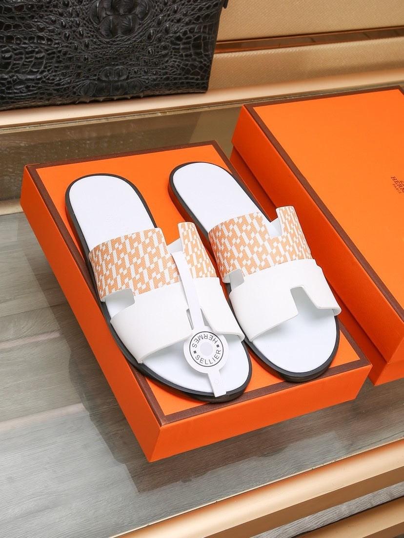 HM Men's Izmir Slide White Orange Cowhide 685827
