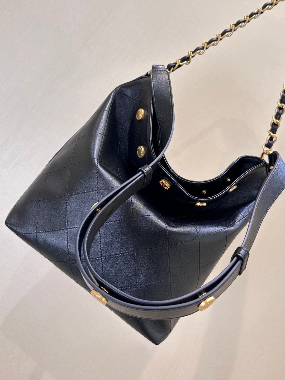 Chanel 2026 Quilted Bucket Bag 31cm Black Gold-Hardware Lambskin