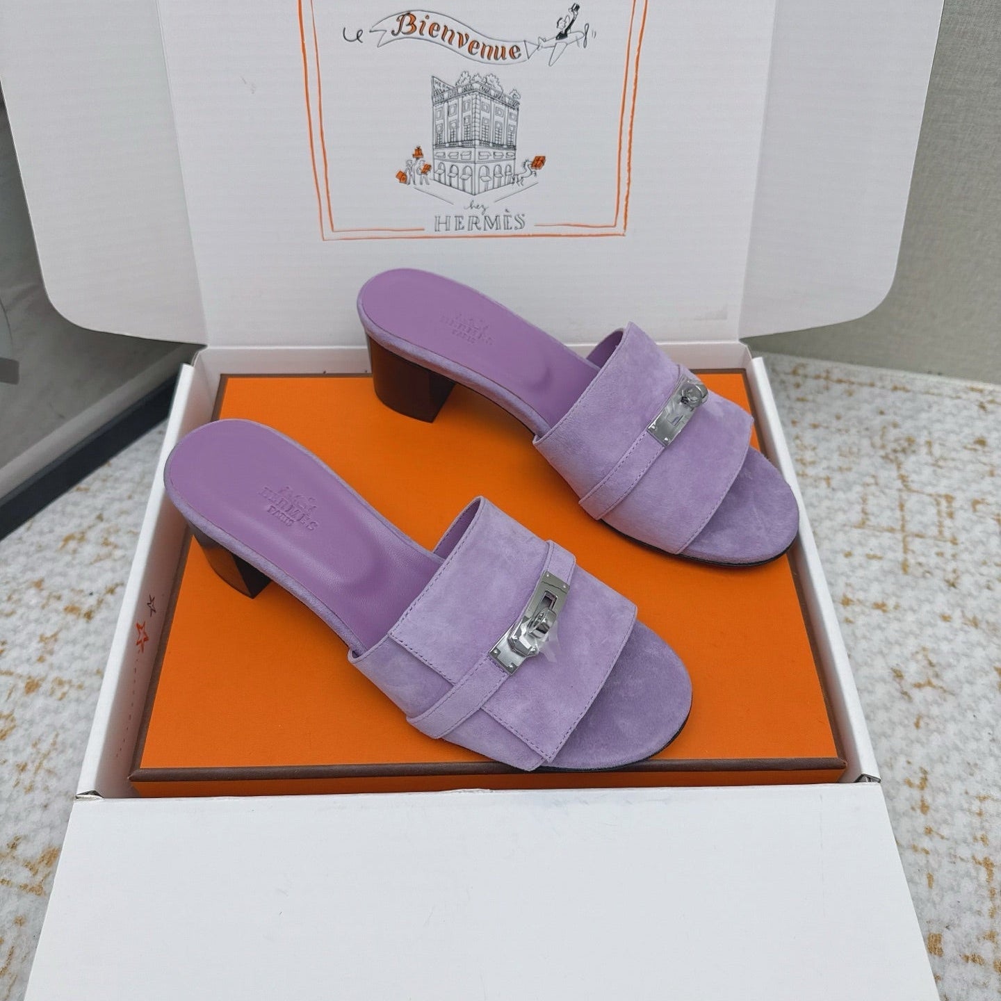 HM 26ss Oasis Sandals 50 Purple Suede Cowhide 625181