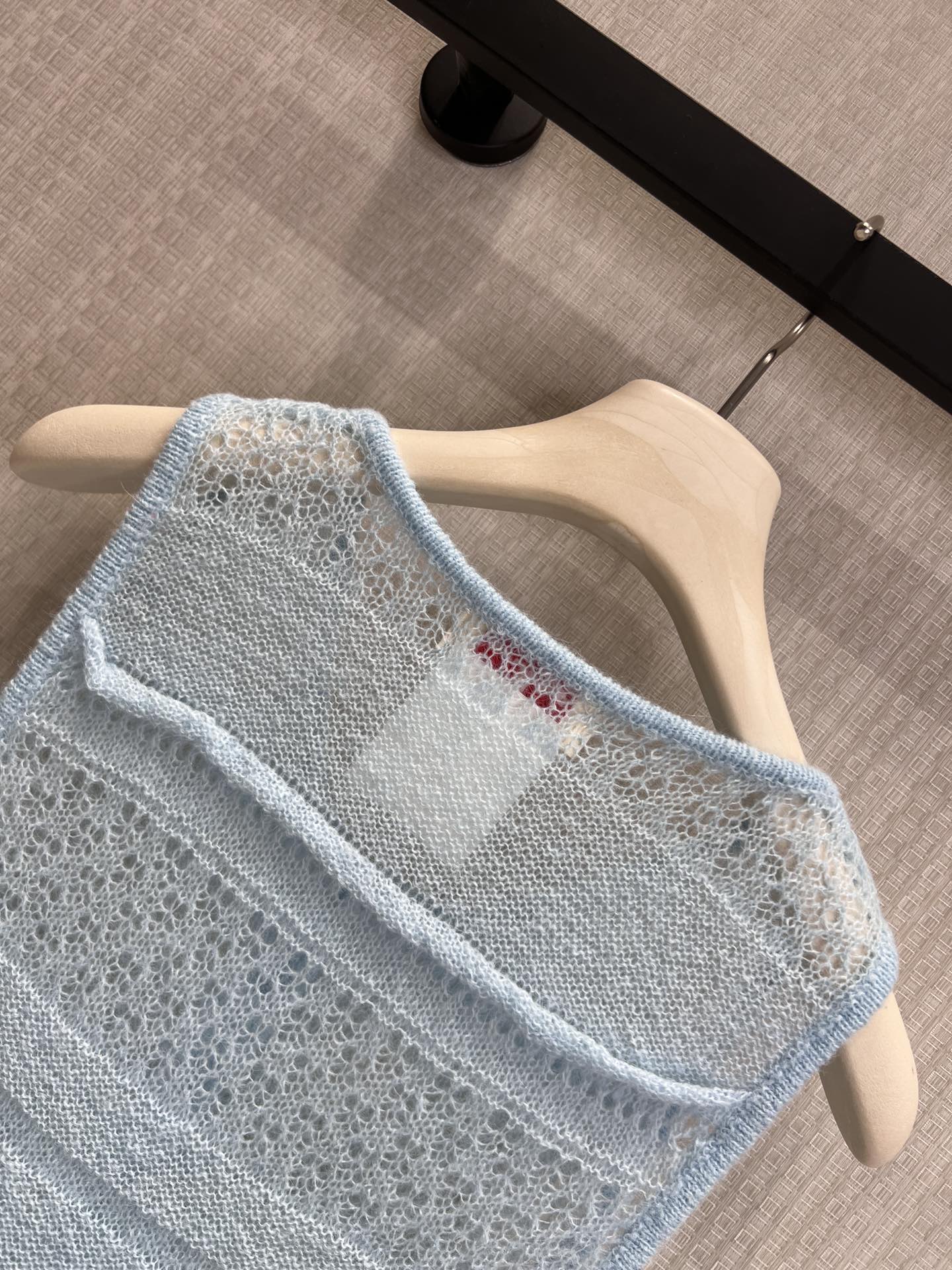 Chanel 2026 Hollow-Out Knit Vest Ice Blue Cashmere