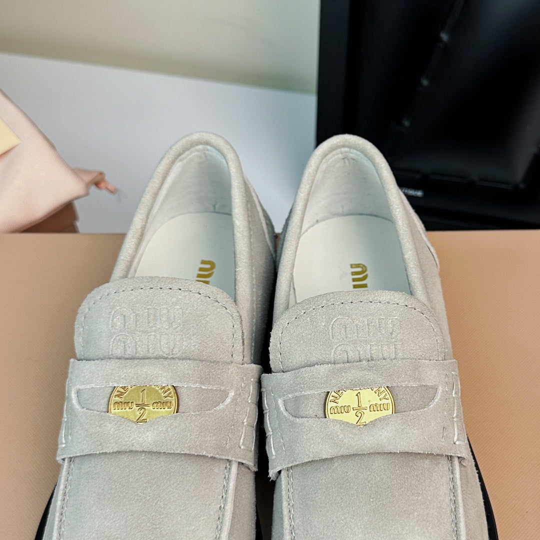 Miu Loafers Light Gray Suede