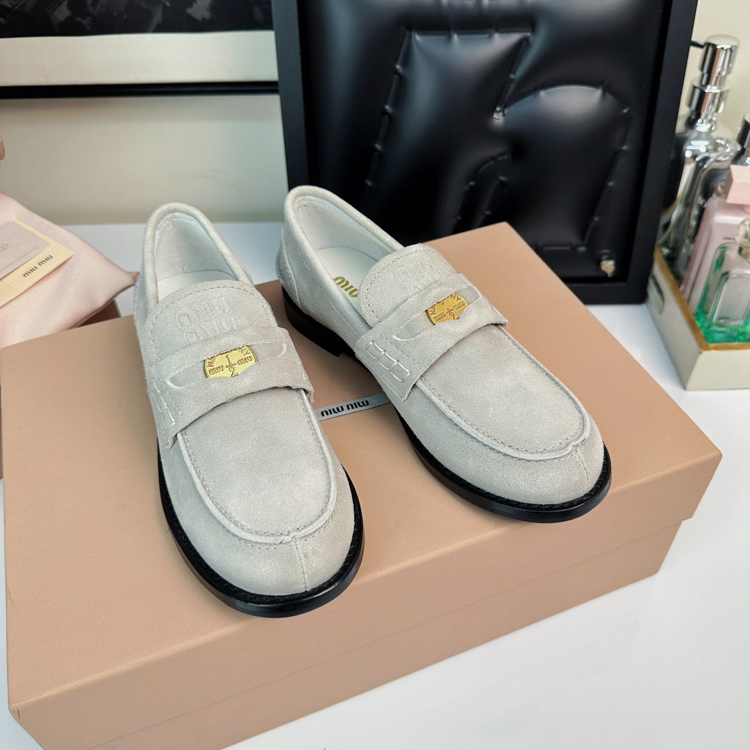 Miu Loafers Light Gray Suede