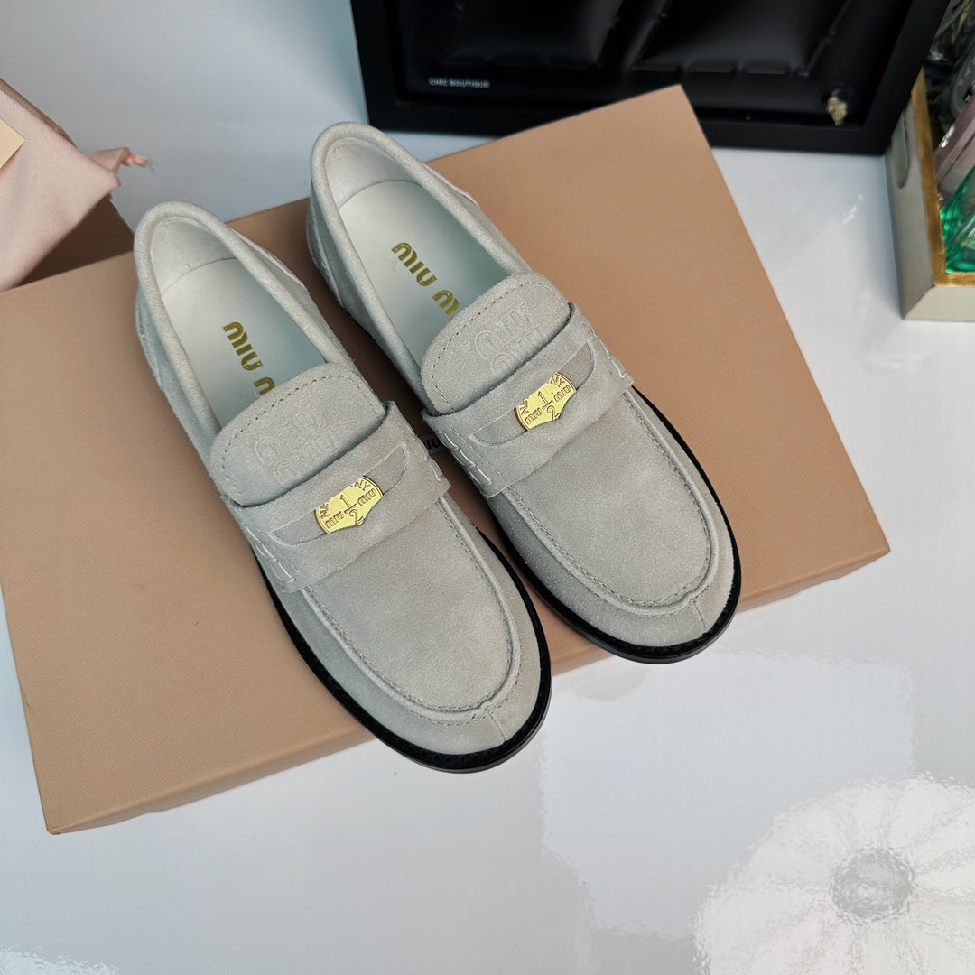 Miu Loafers Light Gray Suede