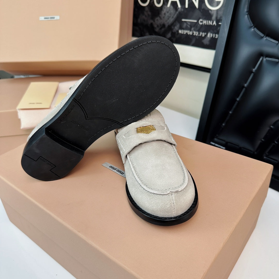 Miu Loafers Light Gray Suede