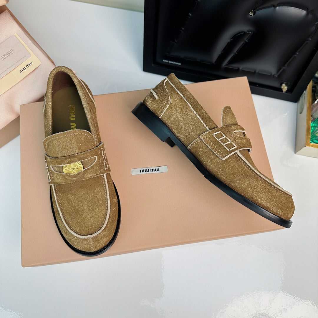 Miu Loafers Cinnamon Brown Suede