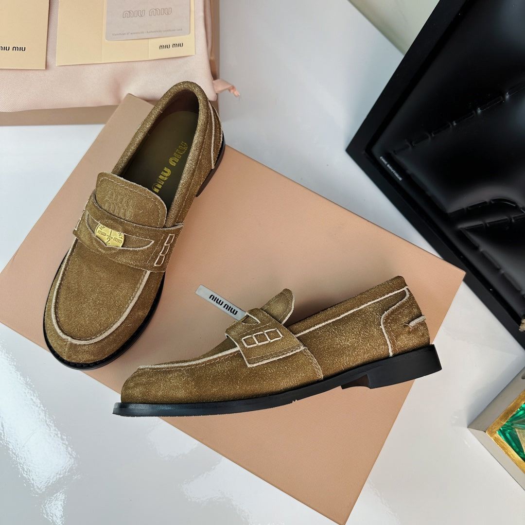Miu Loafers Cinnamon Brown Suede