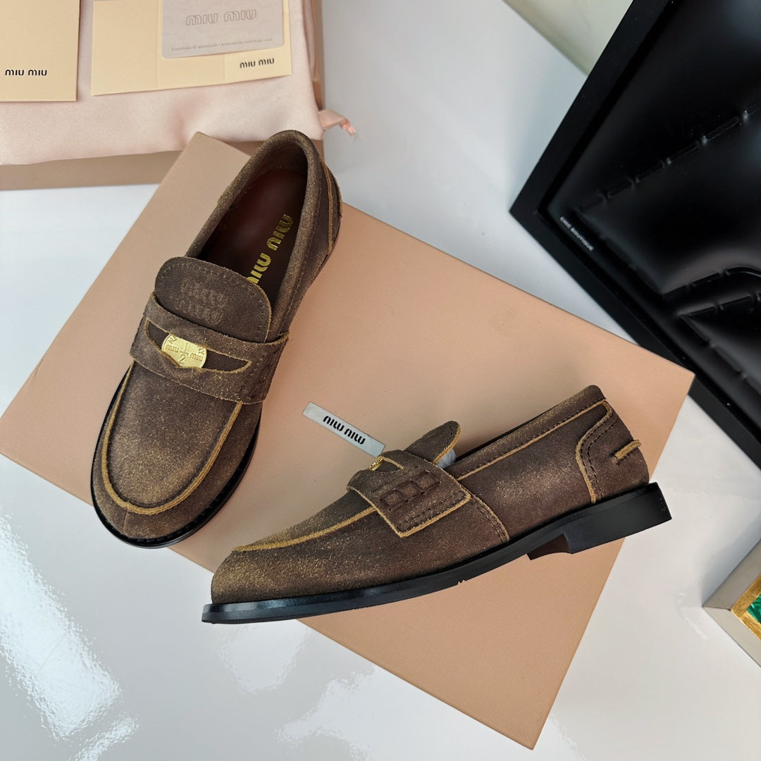 Miu Loafers Brown Peanut Suede
