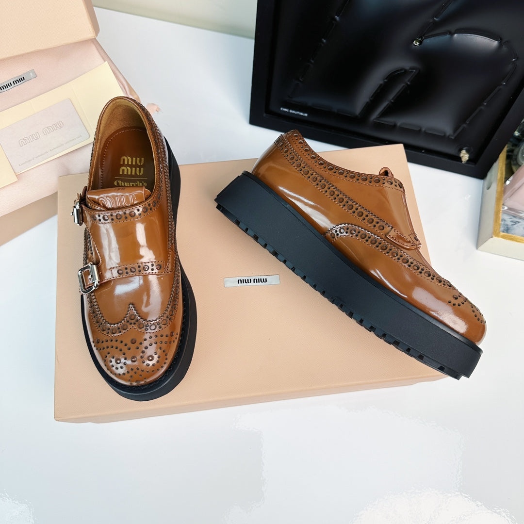 Church's X Miu Loafers Classic Brown Yellow Calfskin