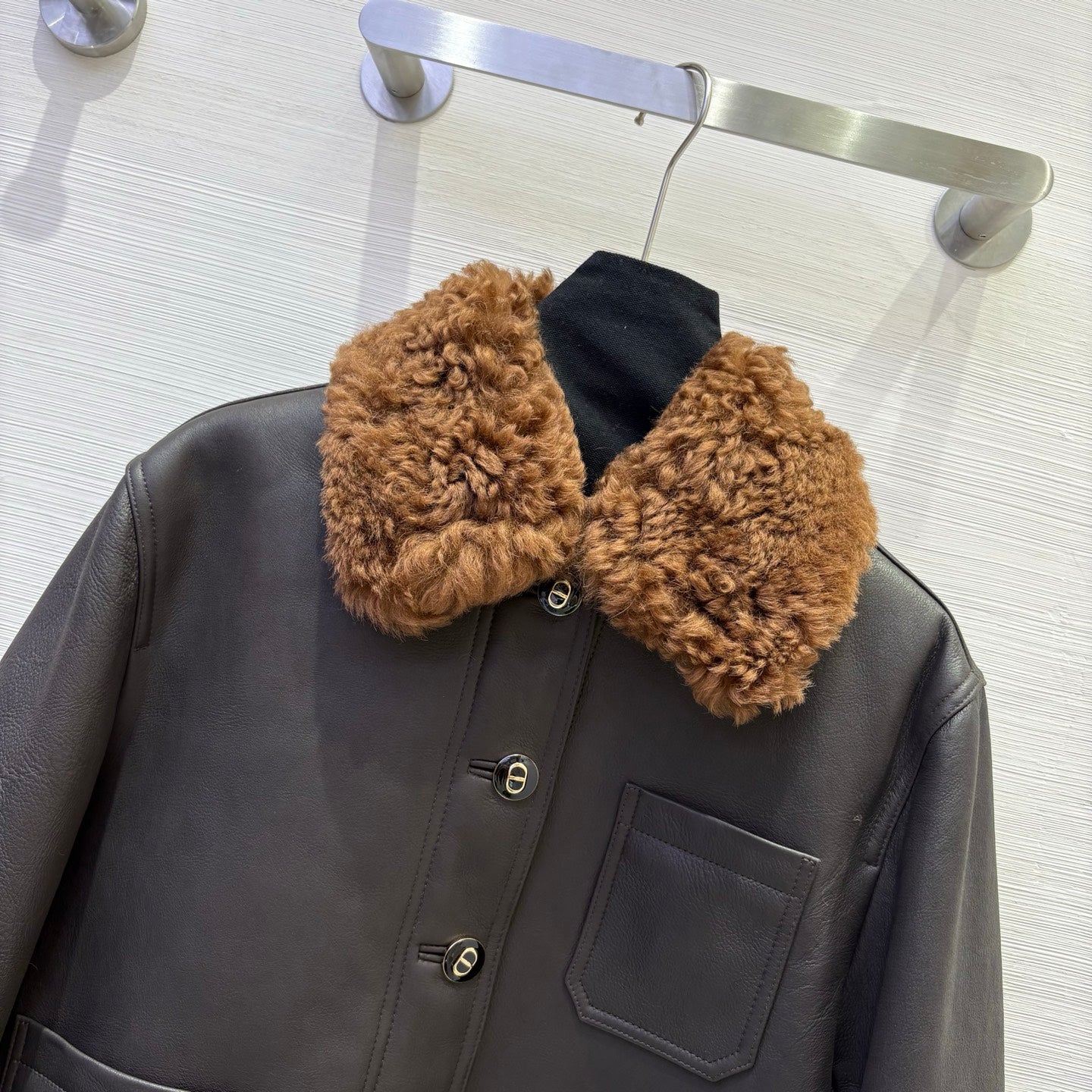 CD 25 Fur Leather Coat Black And Brown Earth