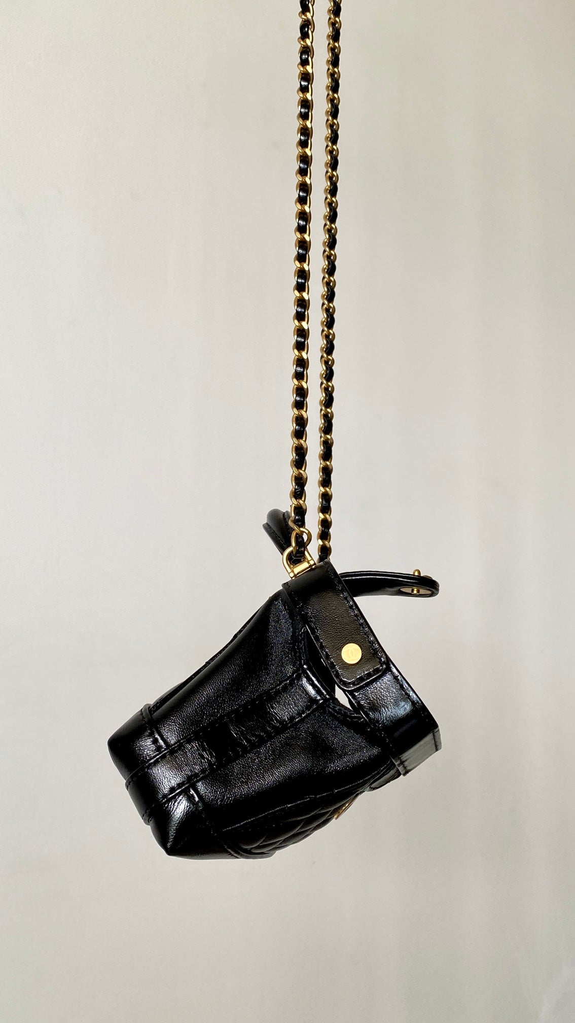 Chanel 25 Mini Bag Black Gold Quilted Lambskin