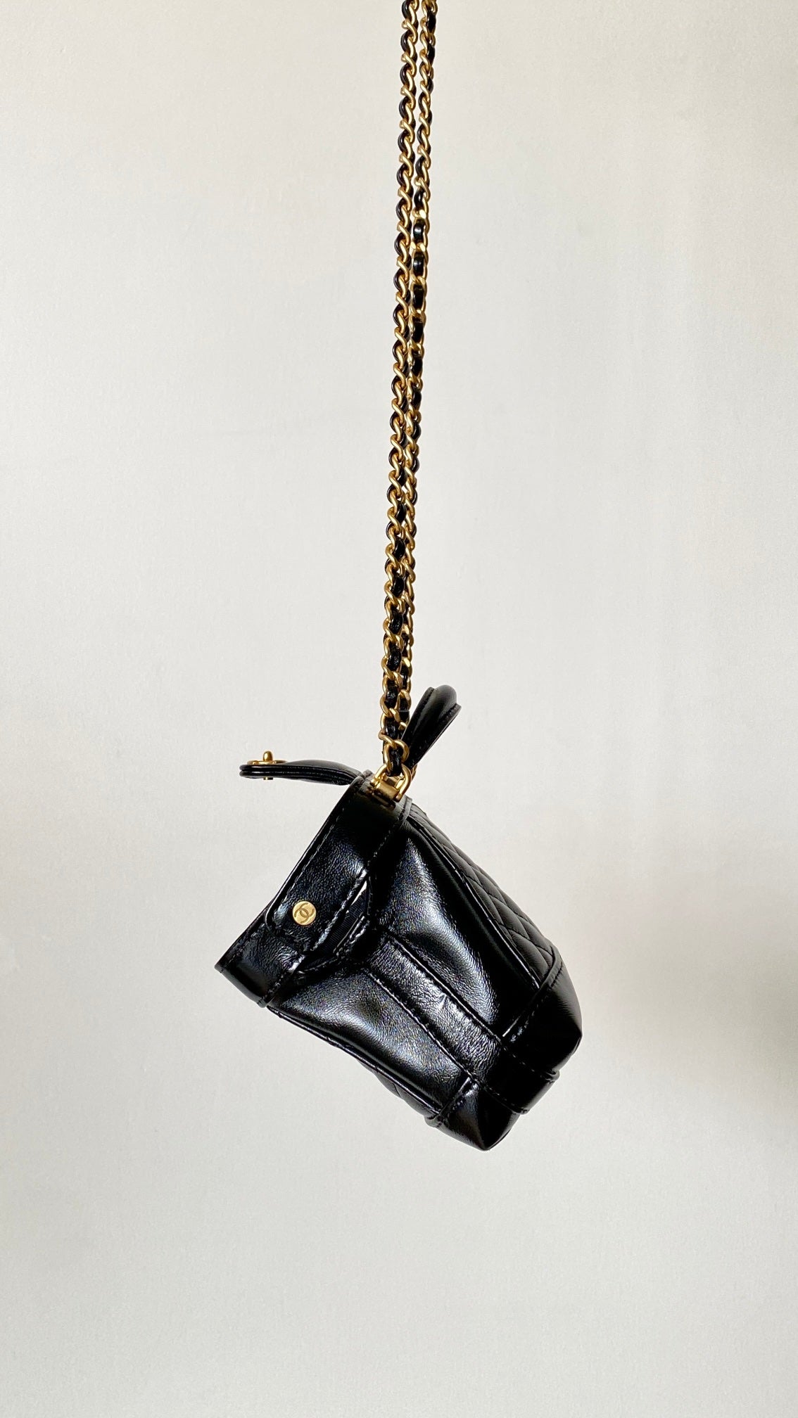 Chanel 25 Mini Bag Black Gold Quilted Lambskin