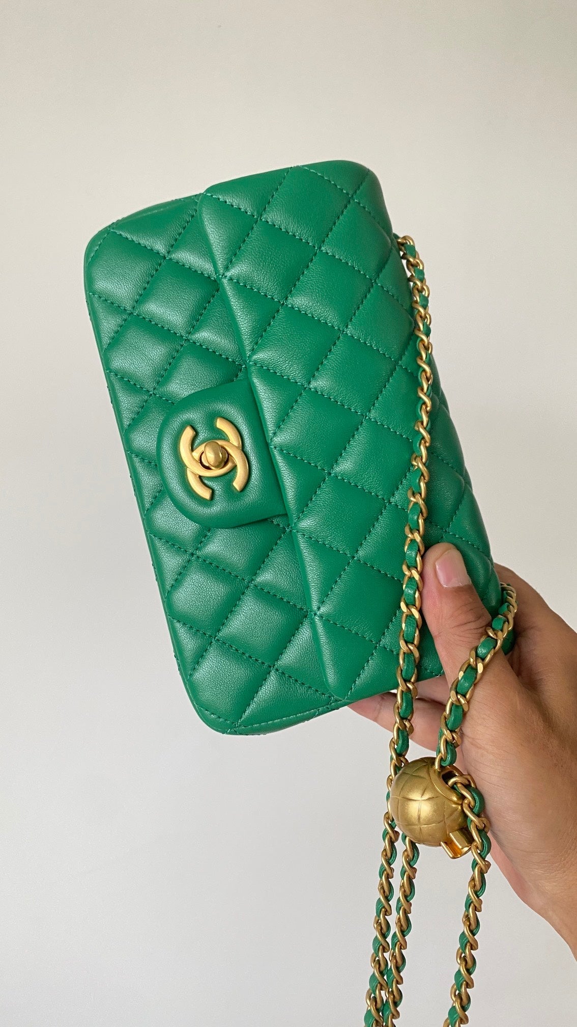 CC 25 classic flap bag 20 mini gold ball mint green calfskin