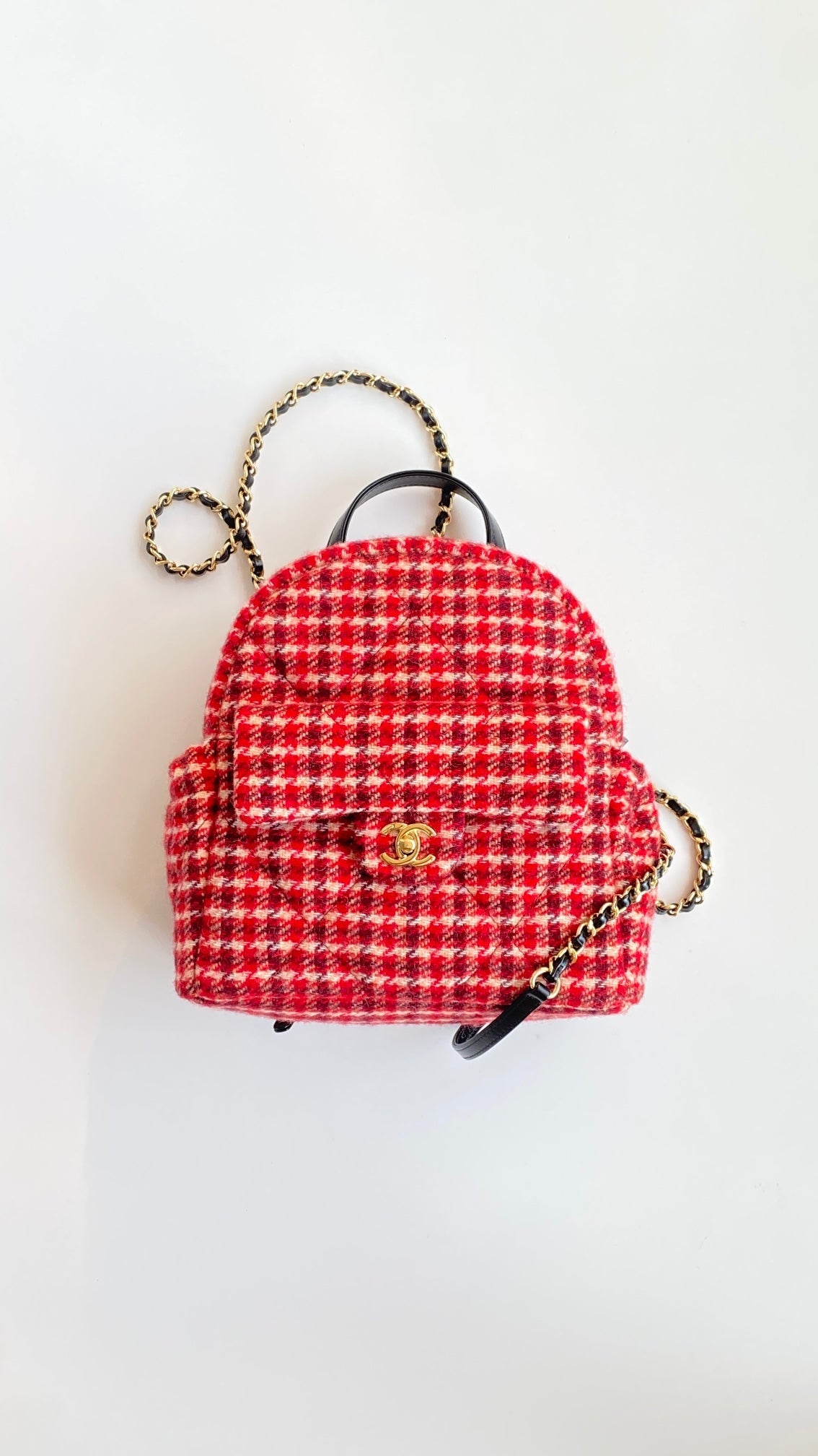 CC Houndstooth Backpack 28 Red Wool Tweed