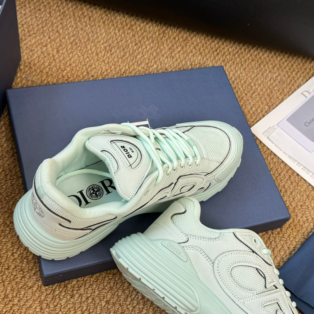 CD And Stone Island B30 Sneaker Light Turquoise Cowhide And Polyester Mesh Fabric